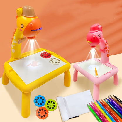 Kids Educational LED Projector Art Table - Mini Doodle Drawing Board for Young Artists Aged 3-6 Years, Perfect Gift for Girls