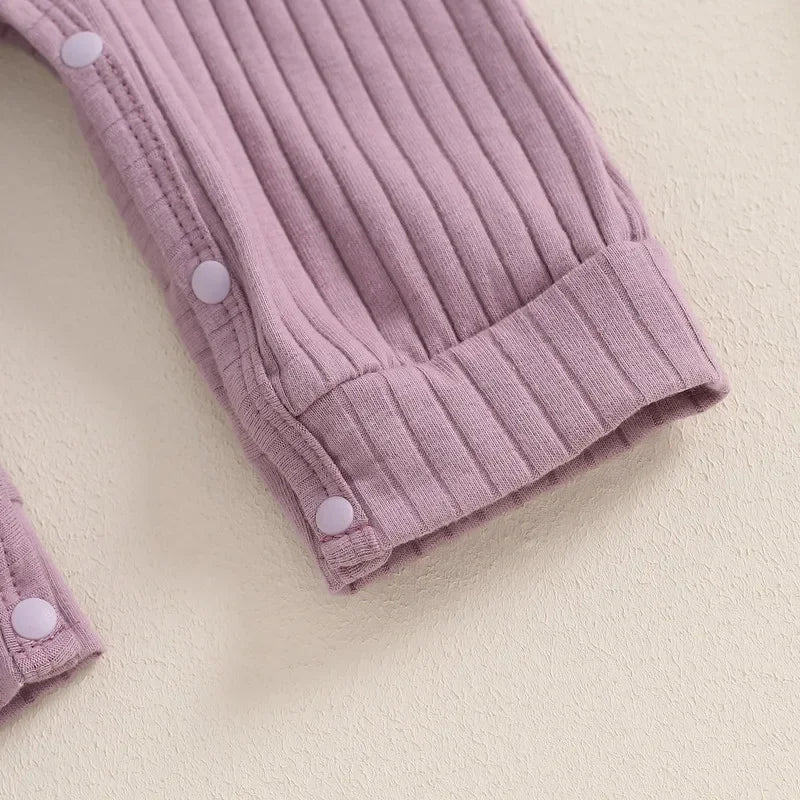 Adorable Baby Girl Ribbed Jumpsuit with Headband - Long Sleeve Romper for Newborns (0-18 Months)