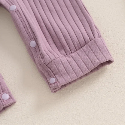Adorable Baby Girl Ribbed Jumpsuit with Headband - Long Sleeve Romper for Newborns (0-18 Months)