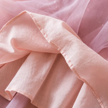 Summer Tulle Sequin Ruffled Dress for Girls - Elegant Birthday Princess Casual Party Dress