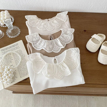 Autumn Ruffle Collar Long Sleeve T-Shirt for Newborn Girls - Cute Cotton Top for 0-2 Years