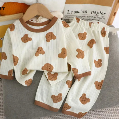 2023 Cartoon Print Kids Summer Pajama Set for Boys and Girls - Three-Quarter Sleeve T-Shirt and Pants Homewear