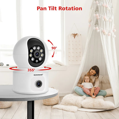 4MP HD WiFi PTZ Baby Monitor Camera with Dual-Lens, Dual-Screen, Auto Tracking, and Human Detection - ONVIF Security Surveillance System