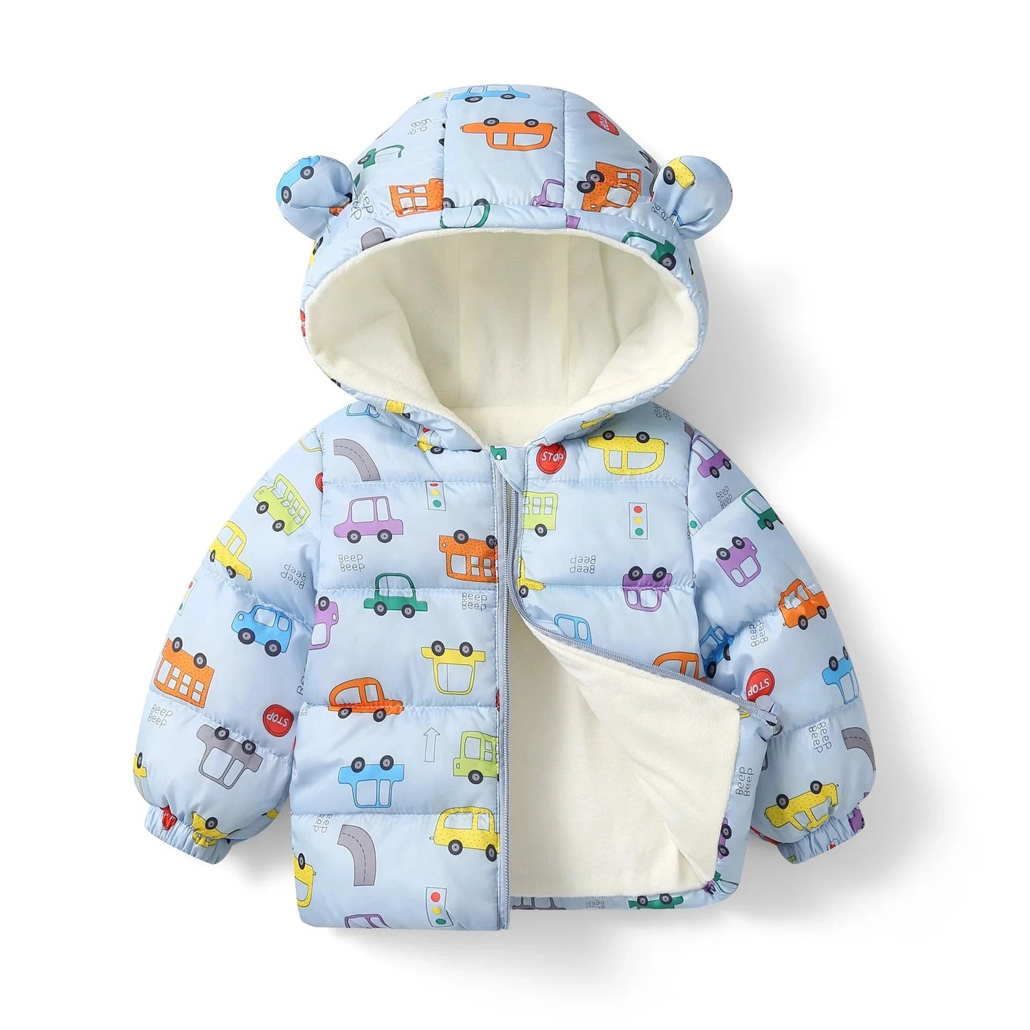 Adorable Cartoon Hooded Down Jacket for Kids - Thick Warm Cotton-Padded Winter Coat 2023 for Boys and Girls