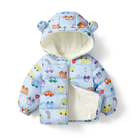 Adorable Cartoon Hooded Down Jacket for Kids - Thick Warm Cotton-Padded Winter Coat 2023 for Boys and Girls