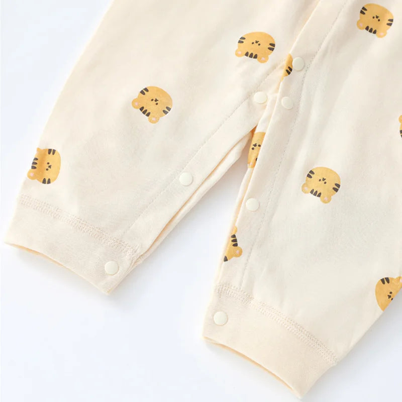 Autumn Cartoon Bear Print Cotton Romper for Newborn Boys and Girls - Toddler One-Piece Bodysuit