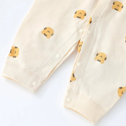 Autumn Cartoon Bear Print Cotton Romper for Newborn Boys and Girls - Toddler One-Piece Bodysuit