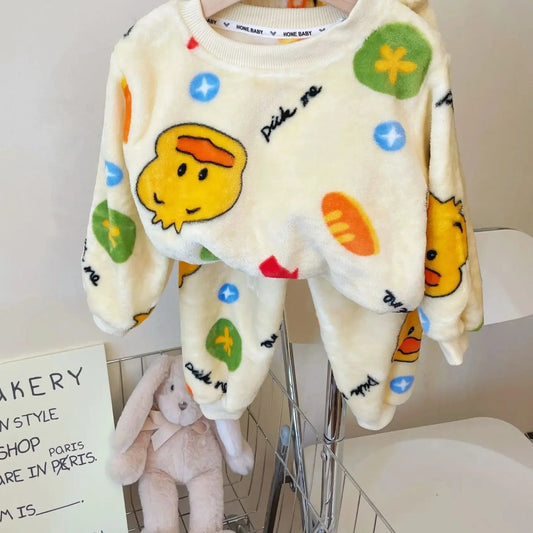 2023 Kids Cartoon Flannel Pajama Sets - Adorable Warm Sleepwear for Boys and Girls