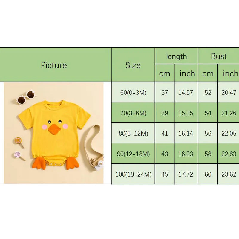 Adorable Summer Cartoon Chick Romper for Newborns - Short Sleeve Jumpsuit for Boys and Girls