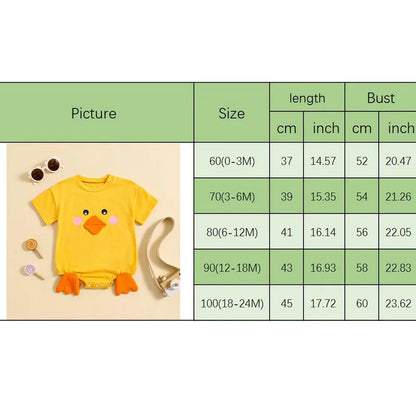 Adorable Summer Cartoon Chick Romper for Newborns - Short Sleeve Jumpsuit for Boys and Girls