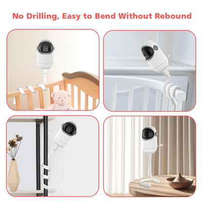 Flexible White Silicone Baby Monitor Mount - No Drilling Cradle Bracket for Safe Camera Placement