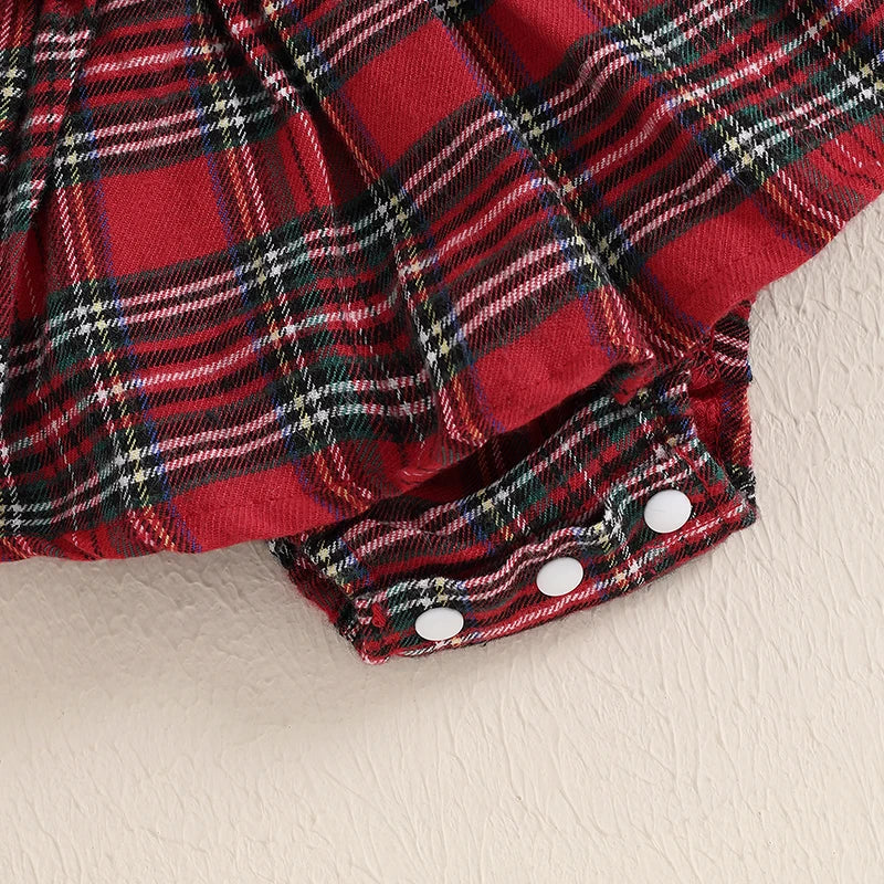 Adorable Baby Girls' Christmas Plaid Ruffle Romper Dress with Matching Headband - Newborn Outfit Set