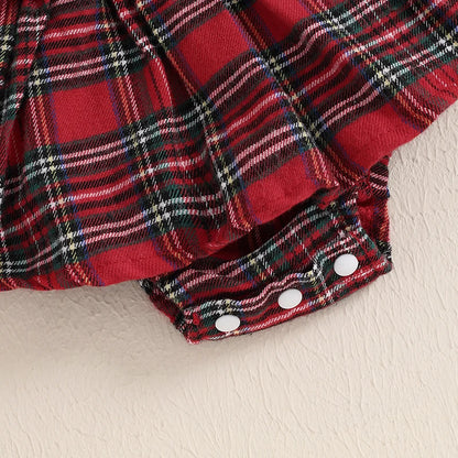Adorable Baby Girls' Christmas Plaid Ruffle Romper Dress with Matching Headband - Newborn Outfit Set