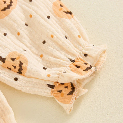 Adorable Baby Girls Pumpkin Print Halloween Ruffle Collar Romper with Matching Headband