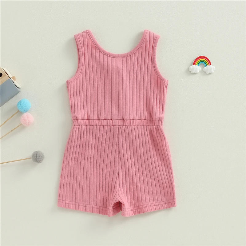 Toddler Summer Solid Color Ribbed Sleeveless Jumpsuit Playsuit for Baby Girls and Boys
