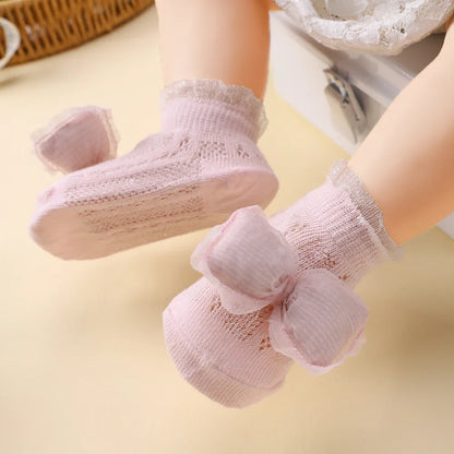 Adorable Baby Socks and Flower Headband Set - 2pcs Candy Color Bow Accessories for Newborns
