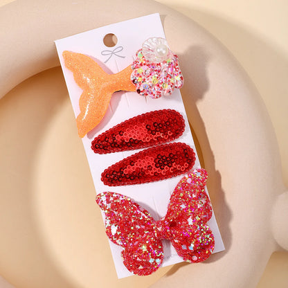 4-Piece Set of Sequin Fish Tail and Butterfly Hairpins for Girls - Kids' Barrettes and Hair Clips, Perfect Baby Accessories and Gift