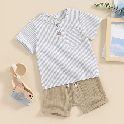 Summer Striped T-Shirt and Drawstring Shorts Set for Toddler Boys (6M-4Y)