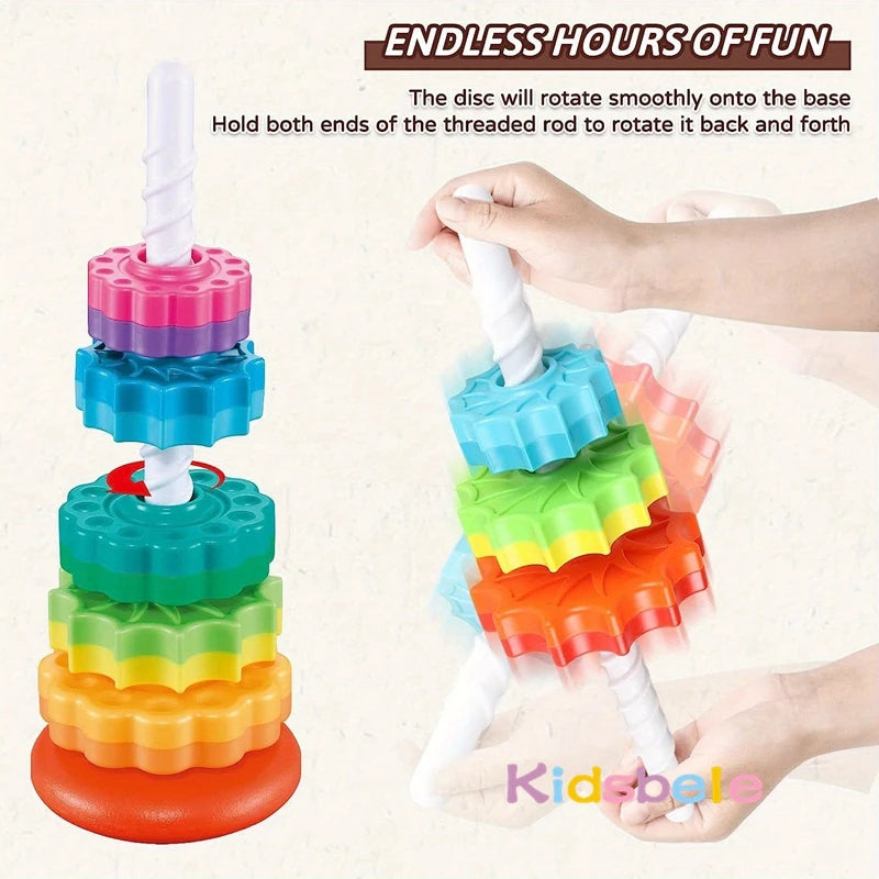 Vibrant Rainbow Spinning Stacking Rings - Educational Montessori Toys for Baby Development