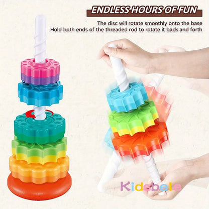 Vibrant Rainbow Spinning Stacking Rings - Educational Montessori Toys for Baby Development