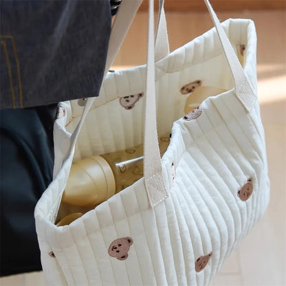 Stylish Large Capacity Embroidered Maternity Diaper Bag with Bear and Bunny Design for Stroller - Portable Travel Handbag for Moms
