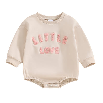 Adorable Long Sleeve Baby Romper with Embroidered Letters - Unisex Fall Bodysuit for Newborns and Infants