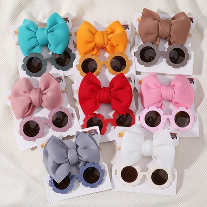 2/3Pcs/set Kids Sunglasses Headband Set Baby Elastic Nylon Headband Bohemia Beach Seaside Sun Glasses Kids Bow Headwear Gift