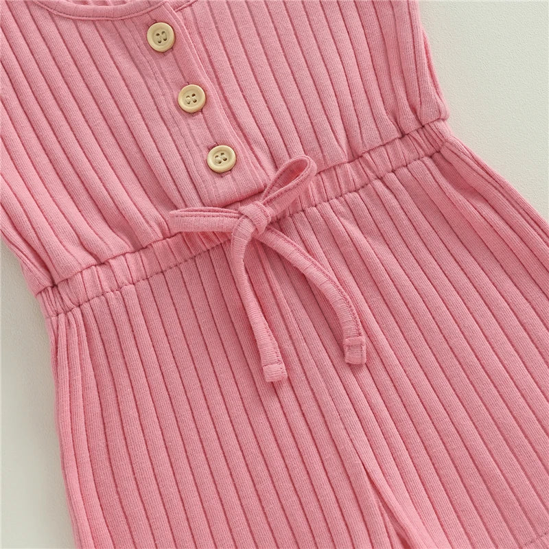 Toddler Summer Solid Color Ribbed Sleeveless Jumpsuit Playsuit for Baby Girls and Boys