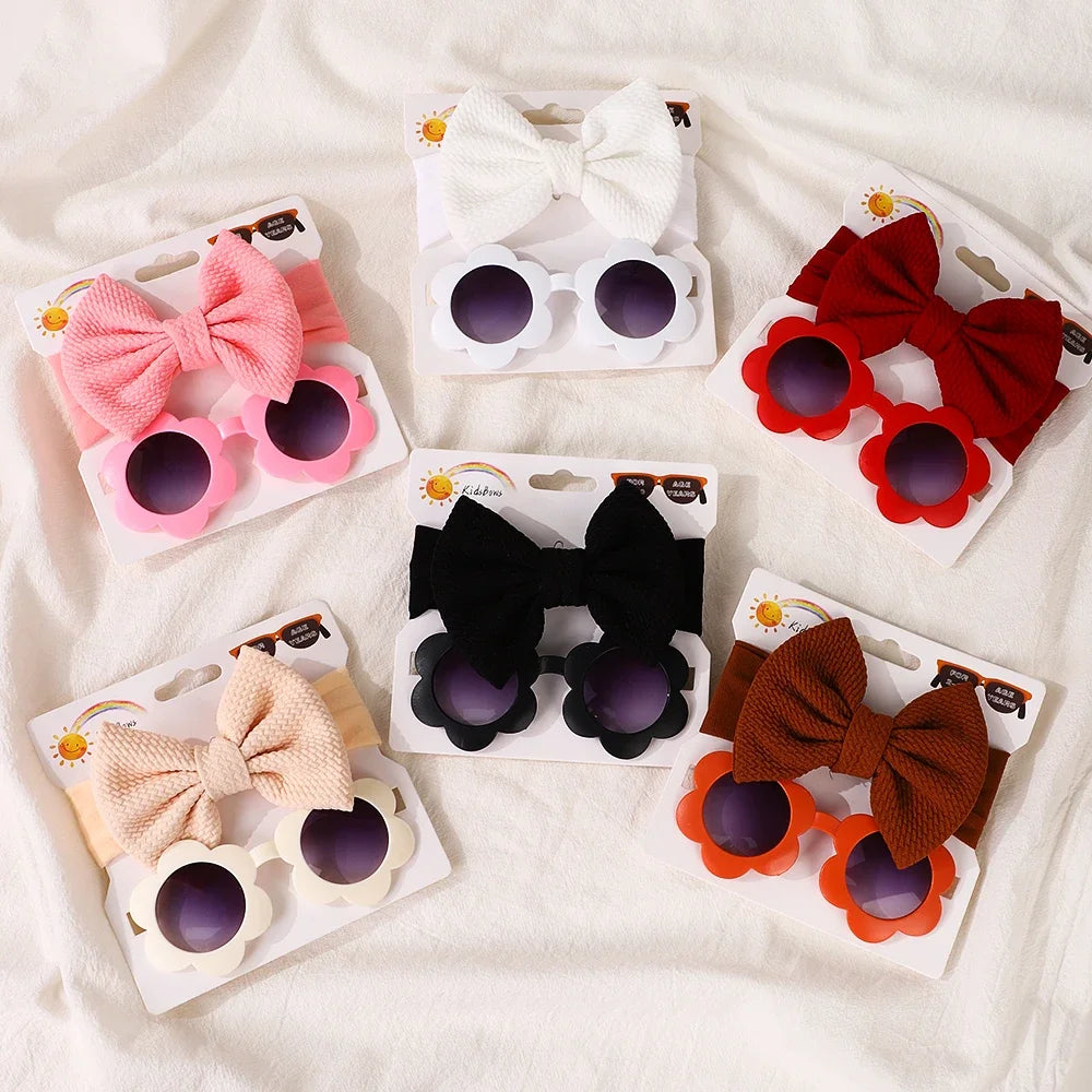 Adorable 2-Piece Newborn Hair Accessories Set - Cute Bow Headband & Bear Glasses for Infants and Kids
