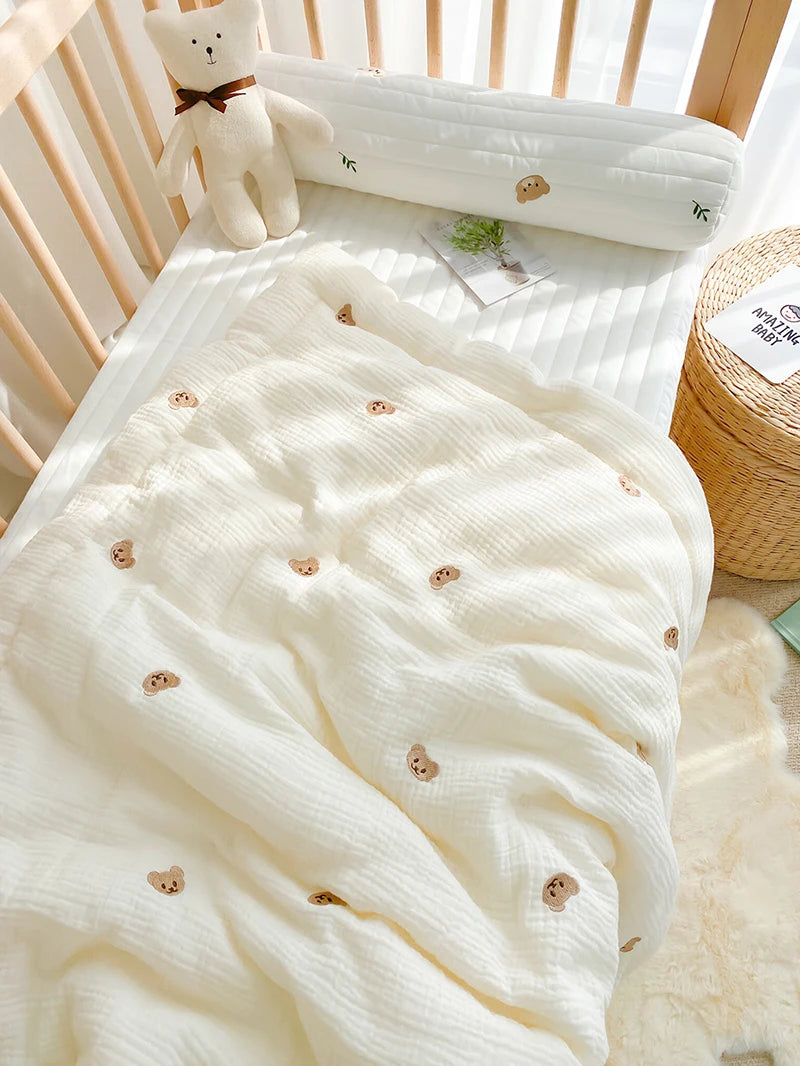 Cartoon Bear and Bunny Soft Cotton Baby Quilt - All-Season Infant Blanket for Newborns, 100*120CM