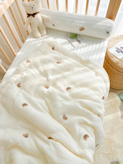 Cartoon Bear and Bunny Soft Cotton Baby Quilt - All-Season Infant Blanket for Newborns, 100*120CM