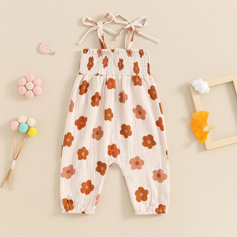 Toddler Summer Floral Print Romper with Square Neck and Spaghetti Straps for Girls