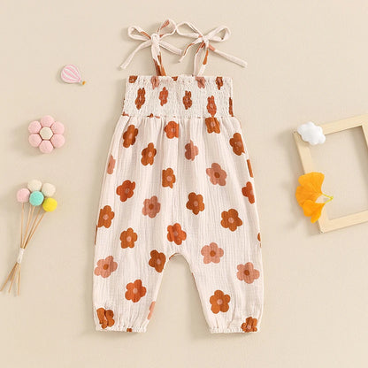Toddler Summer Floral Print Romper with Square Neck and Spaghetti Straps for Girls