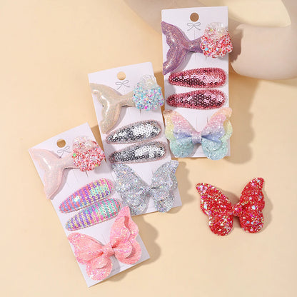 4-Piece Set of Sequin Fish Tail and Butterfly Hairpins for Girls - Kids' Barrettes and Hair Clips, Perfect Baby Accessories and Gift