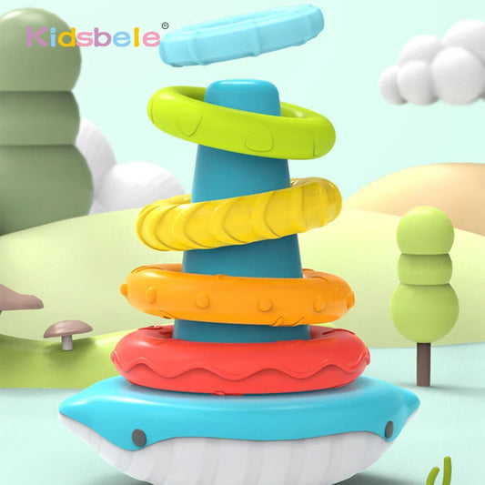 Colorful Montessori Stacking Ring Set - Safe Sensory Pyramid Toy for Toddler Development and Coordination