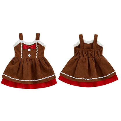 Adorable A-Line Dress for Baby Girls with Gingerbread Man Patch and Ruffled Bow - Perfect for Christmas Parties
