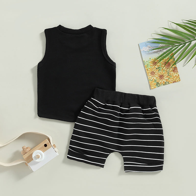 Toddler Summer Boys' Striped Tank Top and Shorts Set for Beach Fun