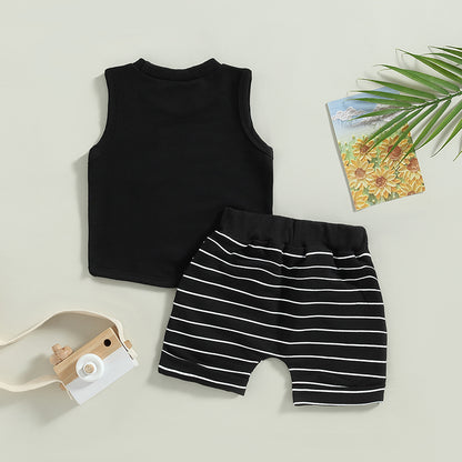 Toddler Summer Boys' Striped Tank Top and Shorts Set for Beach Fun