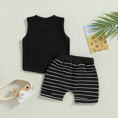 Toddler Summer Boys' Striped Tank Top and Shorts Set for Beach Fun