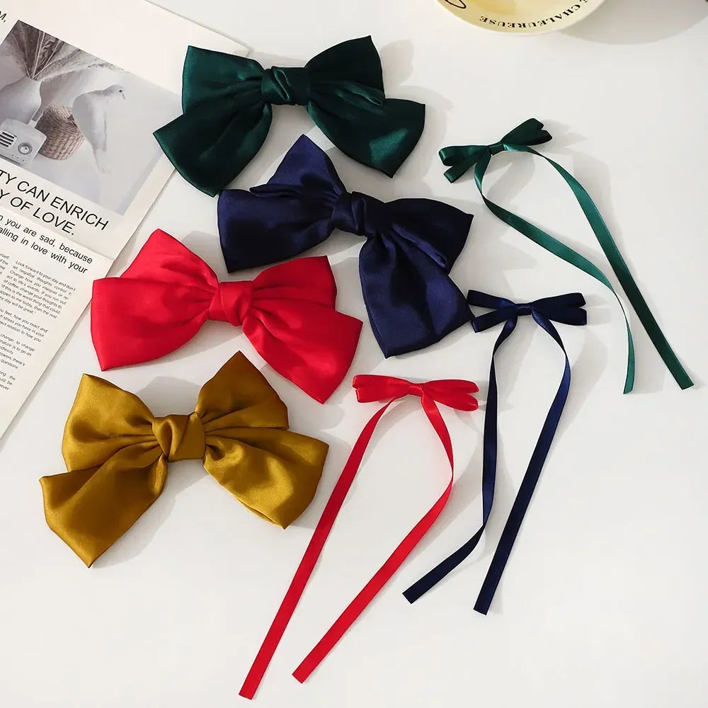 2Pcs Y2K Inspired Satin Bow Hair Clips for Women - Chic Ponytail Barrettes and Sweet Girl Hair Accessories