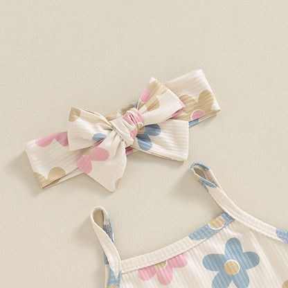 Toddler Summer Floral Outfit Set for Baby Girls - 3PCS Cami Top, Shorts, and Headband (0-24 Months)