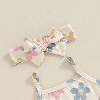 Toddler Summer Floral Outfit Set for Baby Girls - 3PCS Cami Top, Shorts, and Headband (0-24 Months)