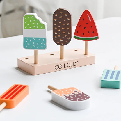 6-Piece Kids Wooden Ice Cream Play Set - Fun and Educational Pretend Kitchen Toy