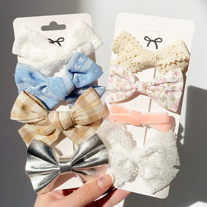 Adorable Girls' Cute Print Hairpins Set - 4/5 Pcs Sweet Cotton Bow Clips for Kids Hair Accessories, Perfect Gift & Wholesale