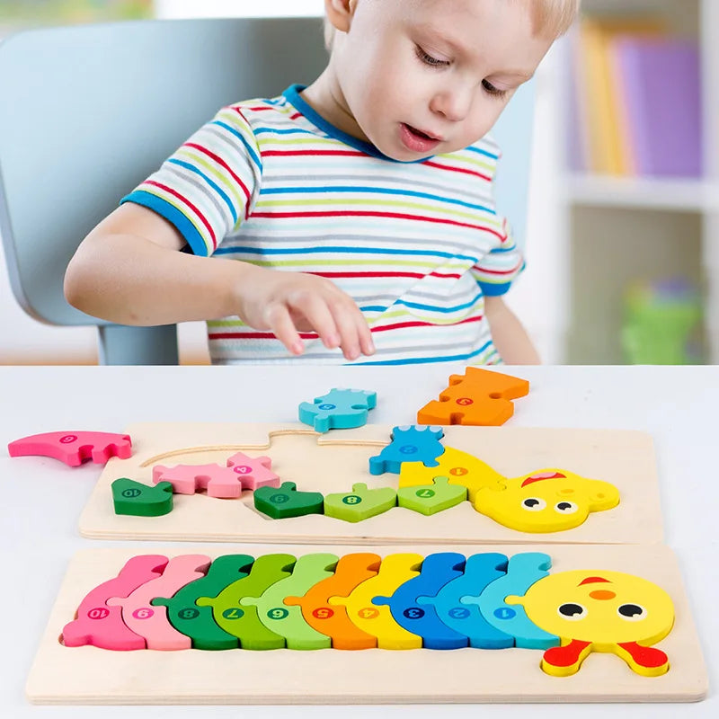 3D Dinosaur Educational Wooden Puzzles for Montessori Toddlers Ages 2-5
