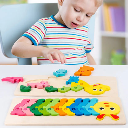 3D Dinosaur Educational Wooden Puzzles for Montessori Toddlers Ages 2-5