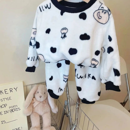 2023 Kids Cartoon Flannel Pajama Sets - Adorable Warm Sleepwear for Boys and Girls