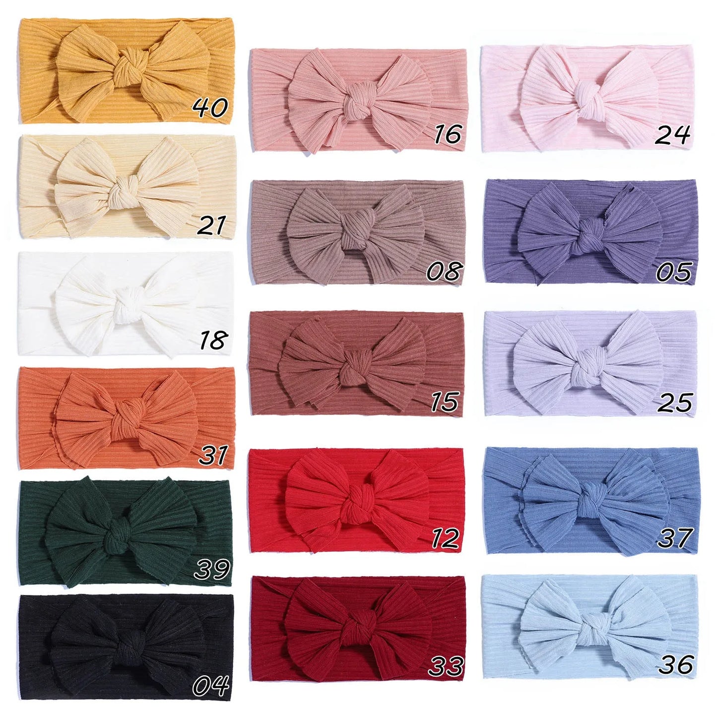 48-Color Soft Nylon Baby Headbands for Girls - Elastic Knit Turban Bows Hair Accessories for Newborns