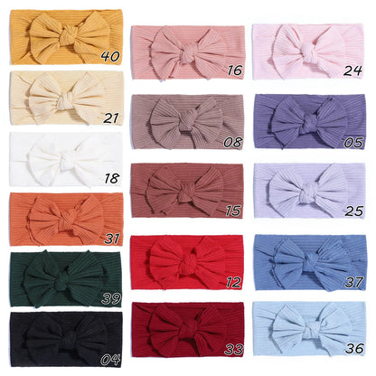 48-Color Soft Nylon Baby Headbands for Girls - Elastic Knit Turban Bows Hair Accessories for Newborns