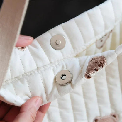 Stylish Large Capacity Embroidered Maternity Diaper Bag with Bear and Bunny Design for Stroller - Portable Travel Handbag for Moms